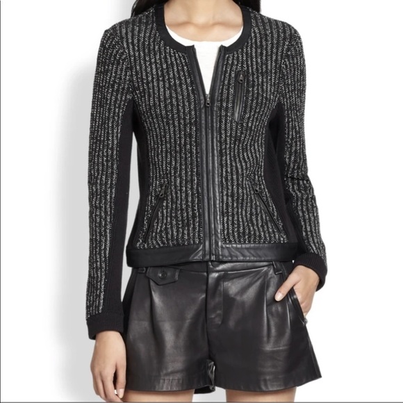 Rag & Bone Paula Knit Jacket Black Leather Trim - Picture 1 of 16